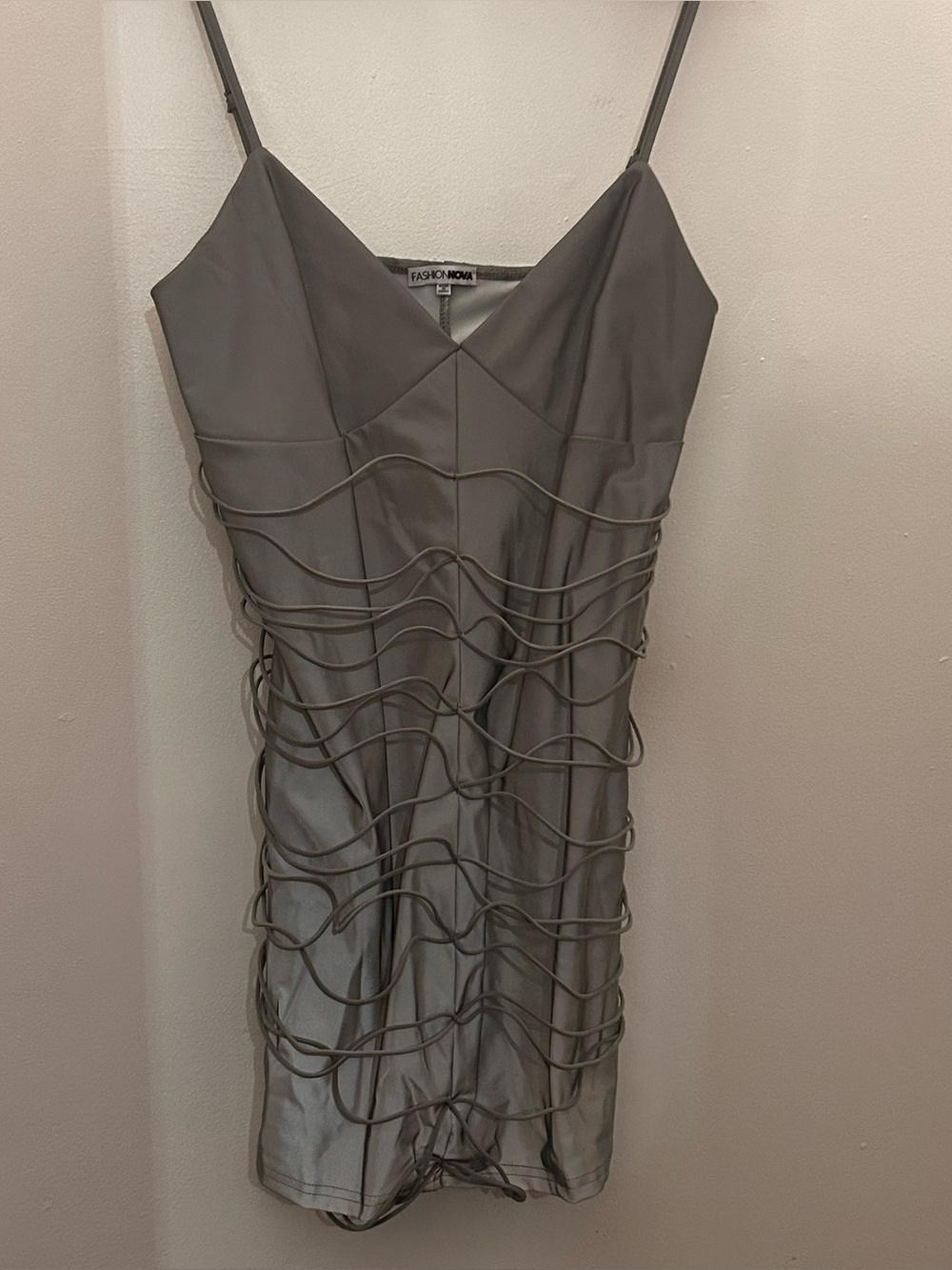 Fashion Nova Gray Strappy Bodycon Mini Dress